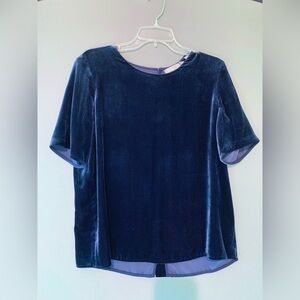 Vince Short Sleeve Boxy Velvet Tee Silk Blend Navy, Size M